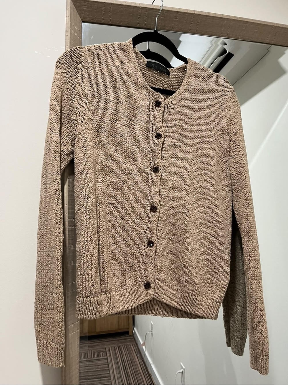 Zara Beige Button-Front Women's Knit Cardigan Sweater size L